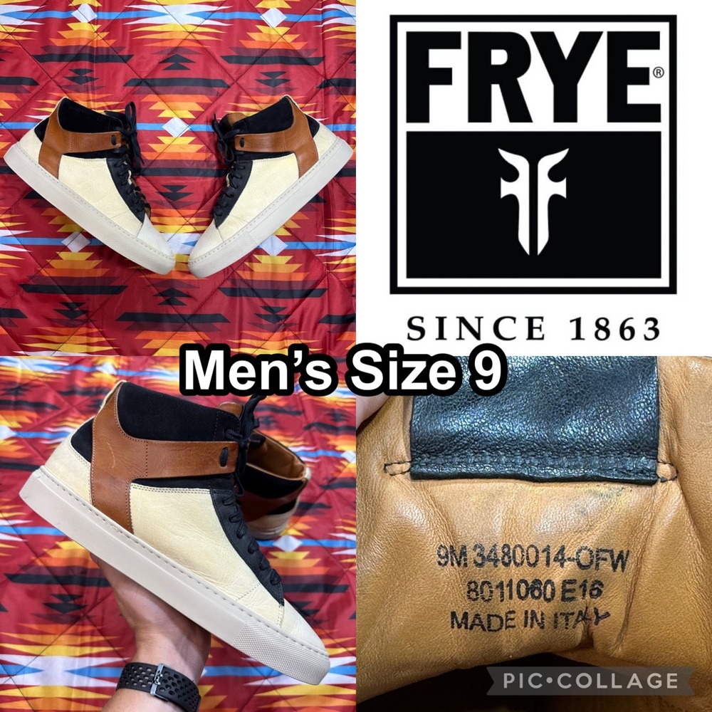 Frye High Top White Sneaker Owen 3480014-OFW Lace Up Leather Italy Men’s Size 9